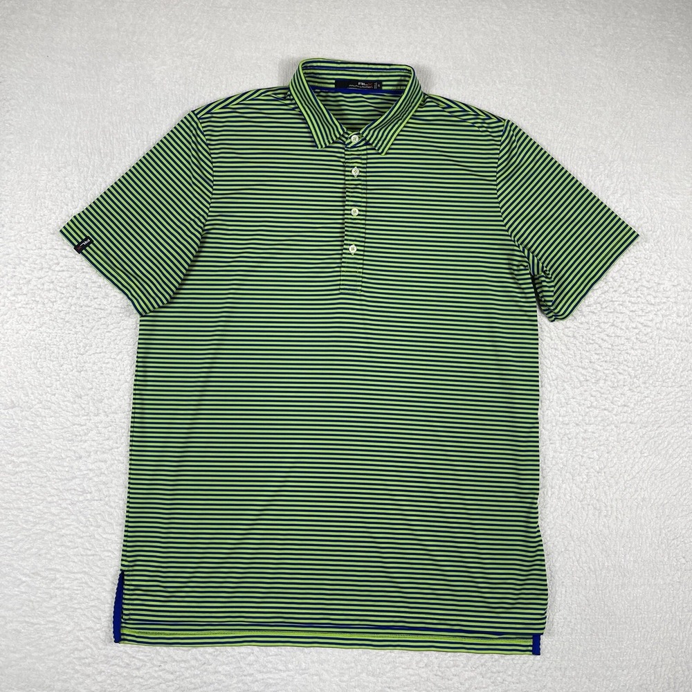 RLX Ralph Lauren Polo Shirt Mens XL Green Blue Striped Golf Vacation Travel Work